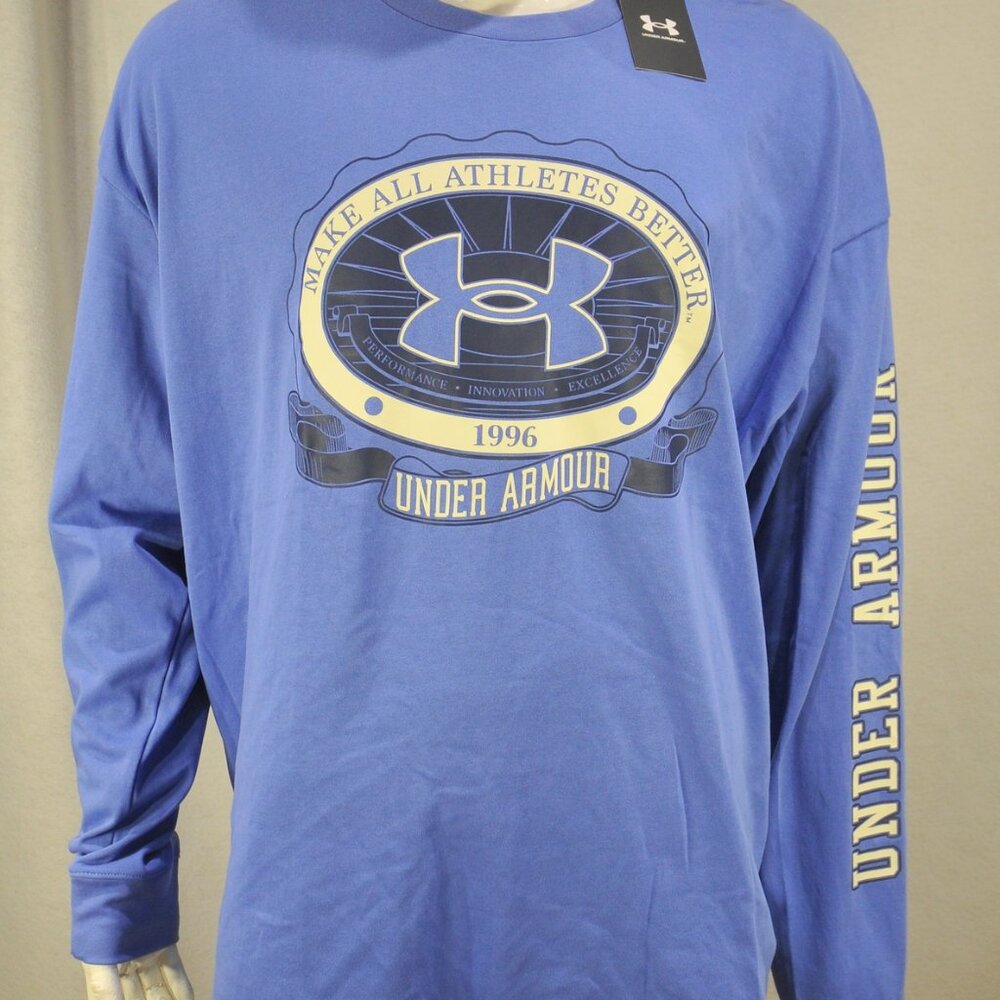 Under Armour Men's T shirt 2XL Loose fit Heavyweight chest Logo L/S Purple NWT